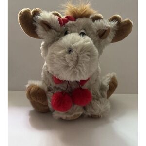Vintage 1992 People Pals Holiday Christmas Moose Red Green Bow Plush 12" Tall